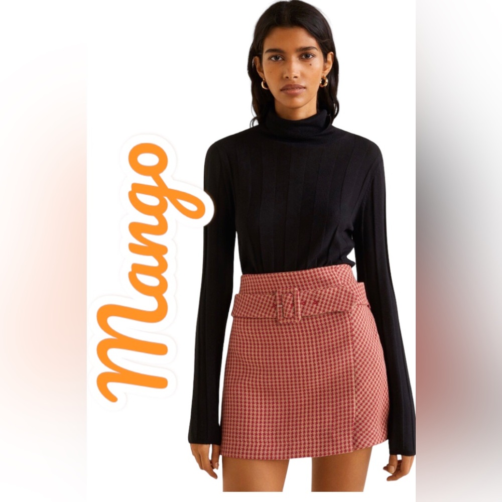Mango Basics Sz L Pink Houndstooth Mini Skirt
